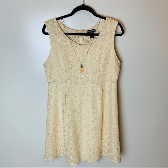 Cream off white lace boho country western short dress x large - Picture 2 of 5